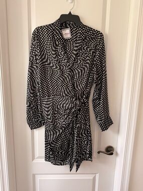 Liza Byrd Black Wrap Dress with White Polka Print